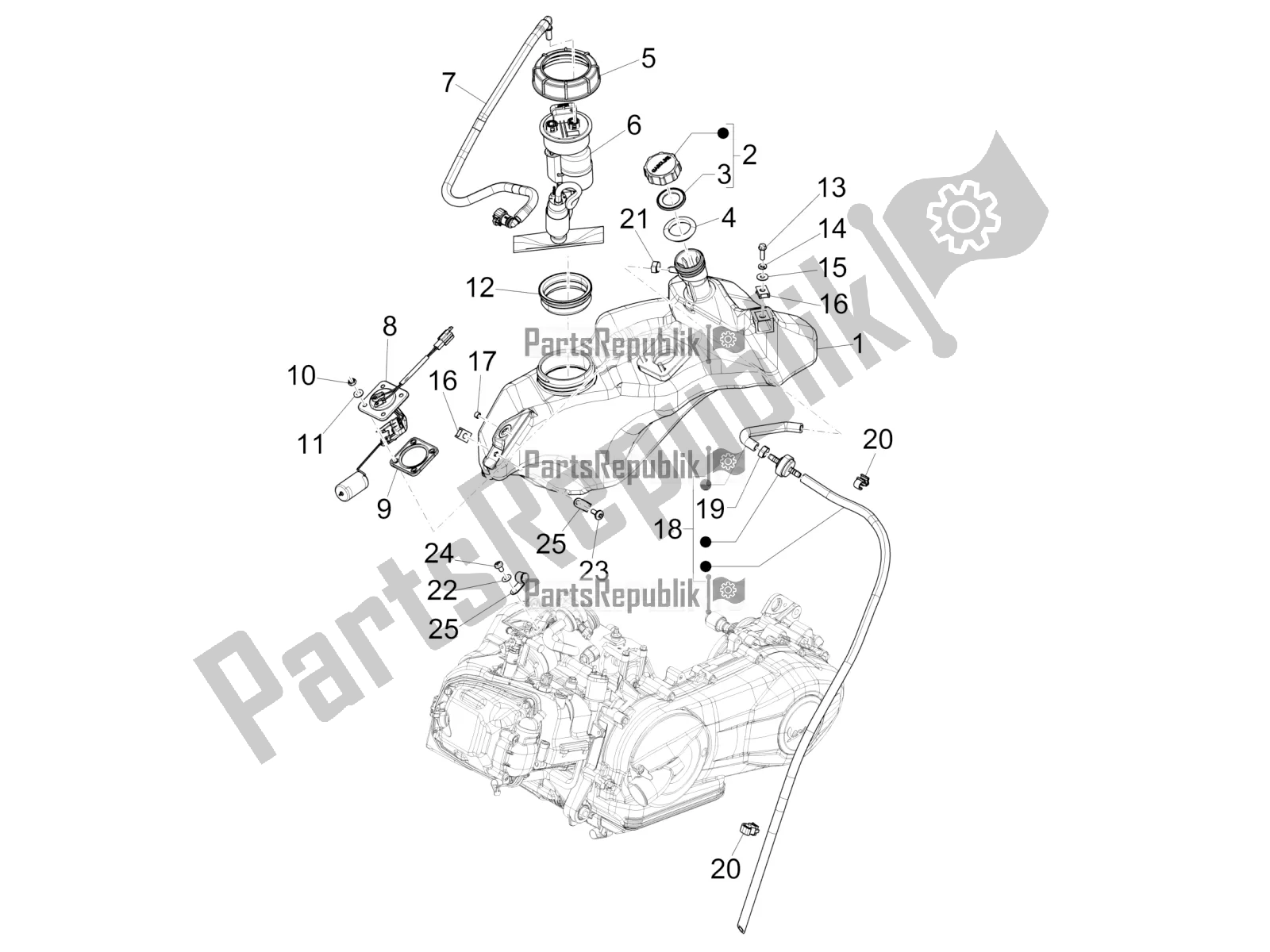 Todas as partes de Tanque De Combustível do Vespa Primavera 125 Iget 2019