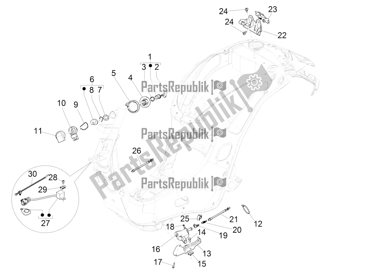 All parts for the Locks of the Vespa Primavera 125 Iget 2019