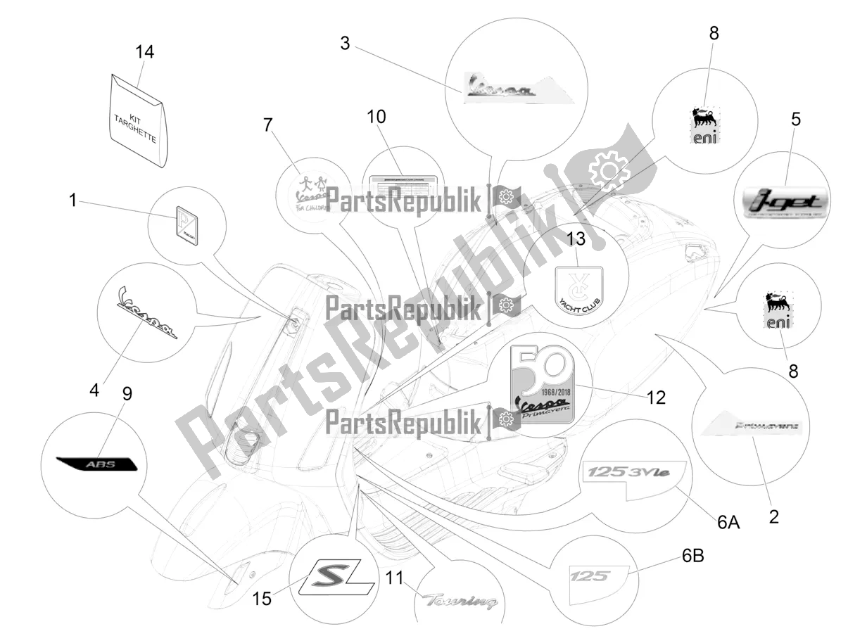 All parts for the Plates - Emblems of the Vespa Primavera 125 Iget 2019
