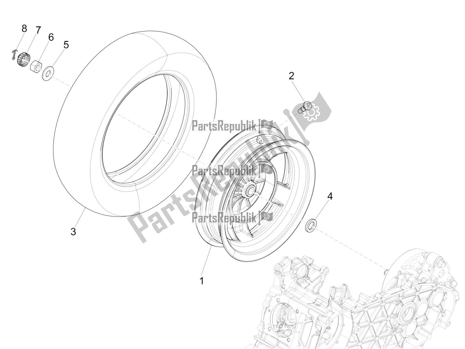 All parts for the Rear Wheel of the Vespa Primavera 125 Iget 2019