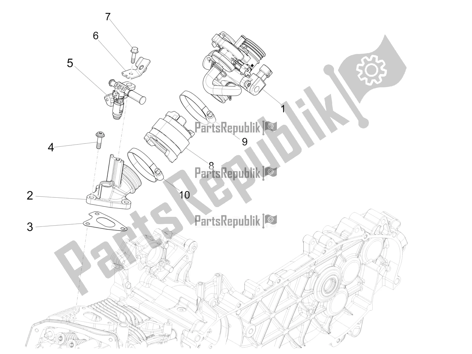 All parts for the Throttle Body - Injector - Induction Joint of the Vespa Primavera 125 Iget 2019