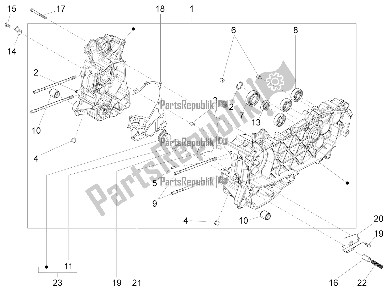 All parts for the Crankcase of the Vespa Primavera 150 IE 3V 2016