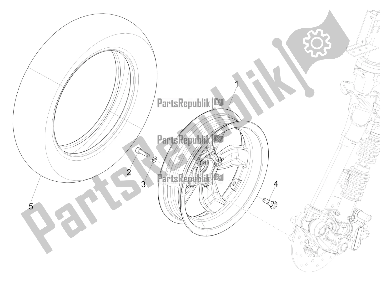 All parts for the Front Wheel of the Vespa Primavera 150 IE 3V 2016