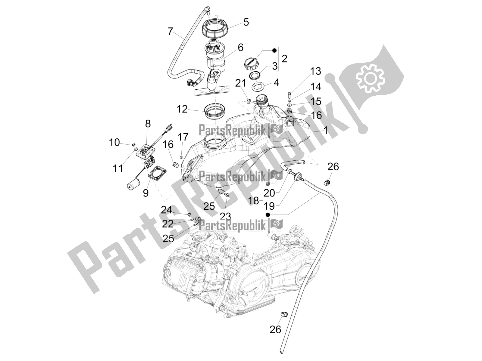 Todas las partes para Depósito De Combustible de Vespa Primavera 150 IE 3V 2016