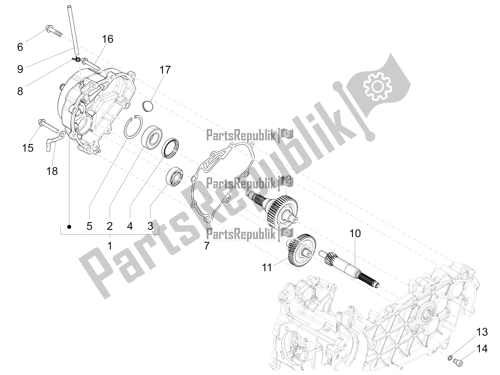 All parts for the Reduction Unit of the Vespa Primavera 150 IE 3V 2016