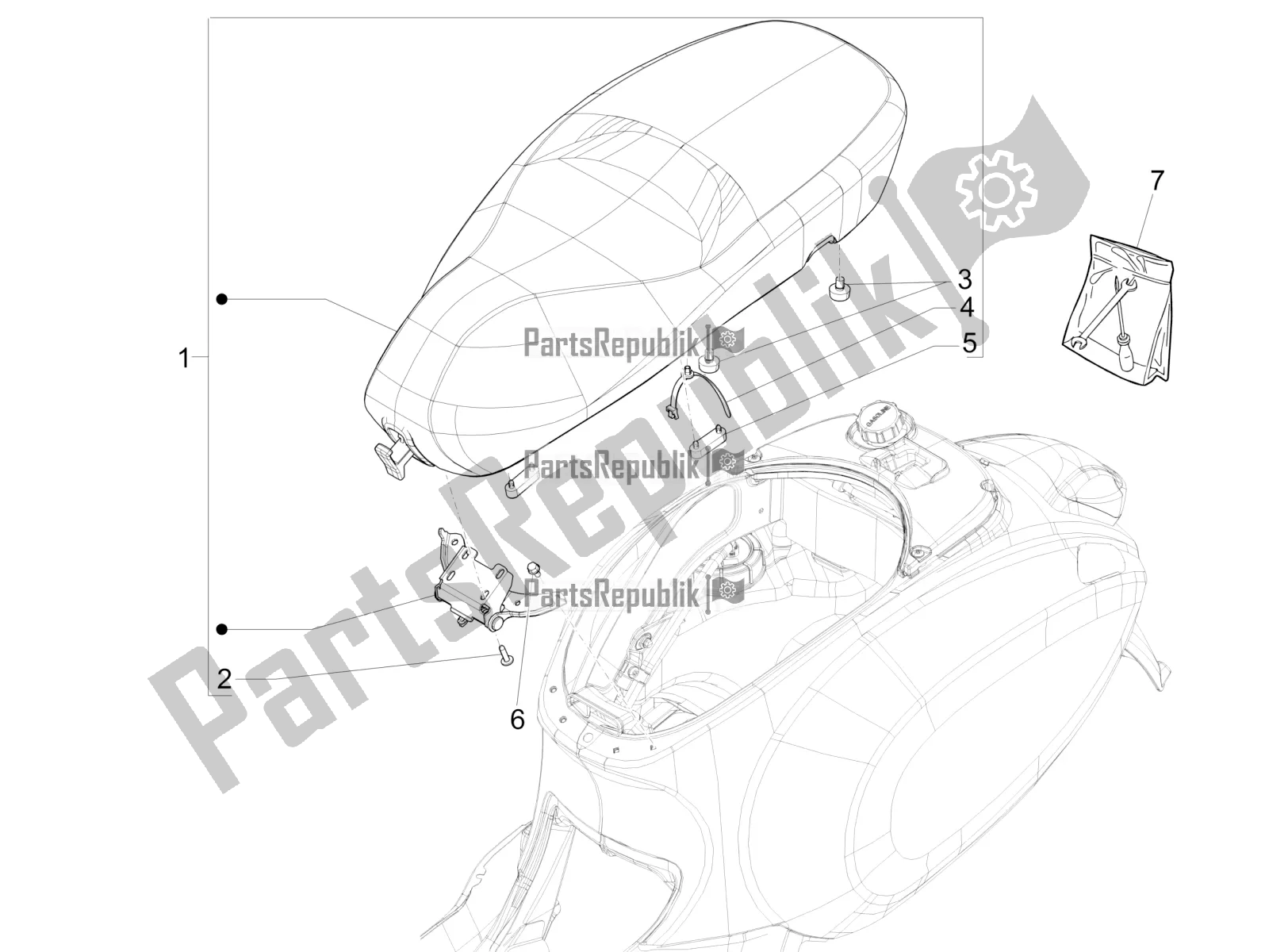 All parts for the Saddle/seats of the Vespa Primavera 150 Iget 2016