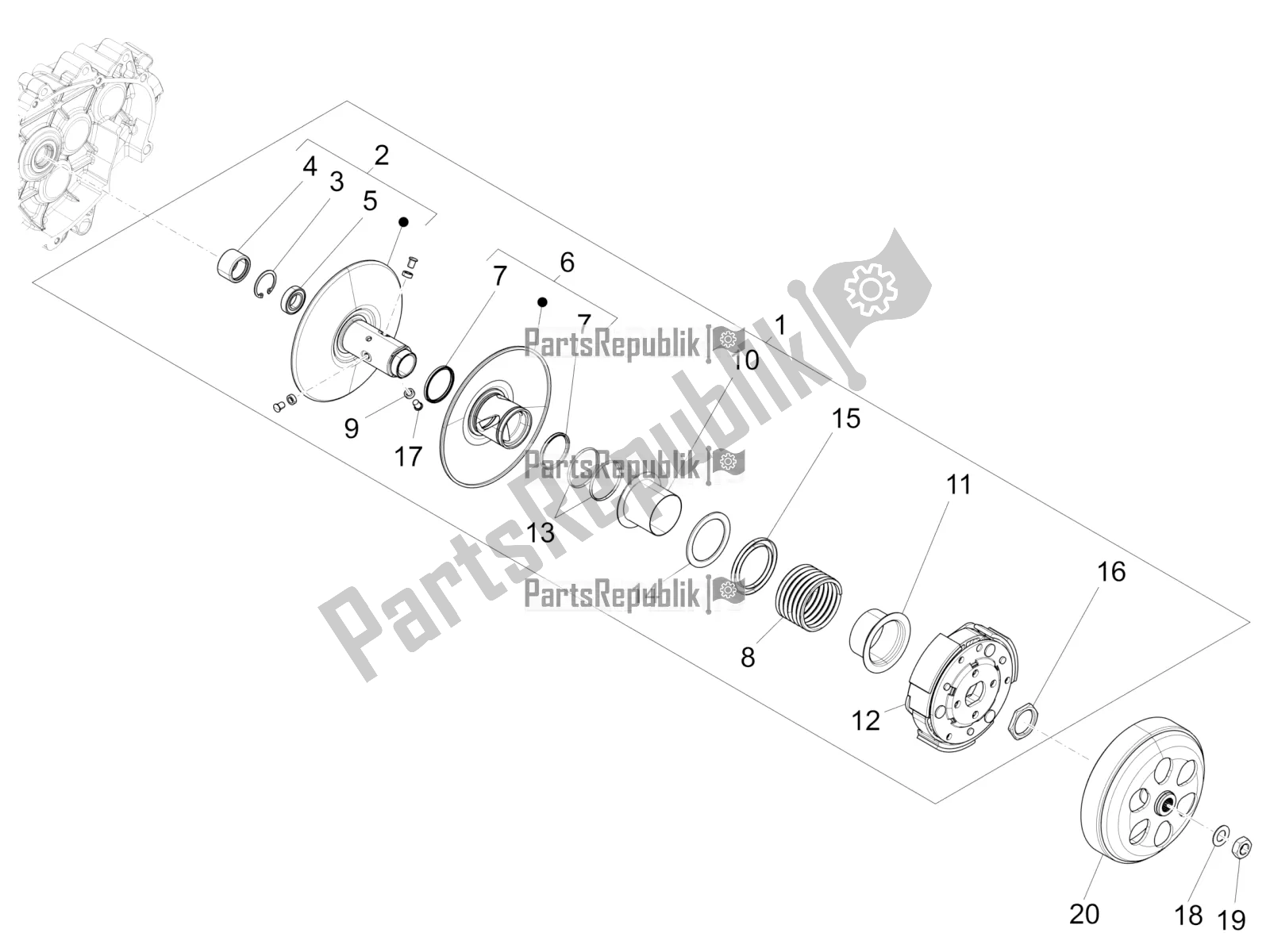 All parts for the Driven Pulley of the Vespa Primavera 150 Iget 2017