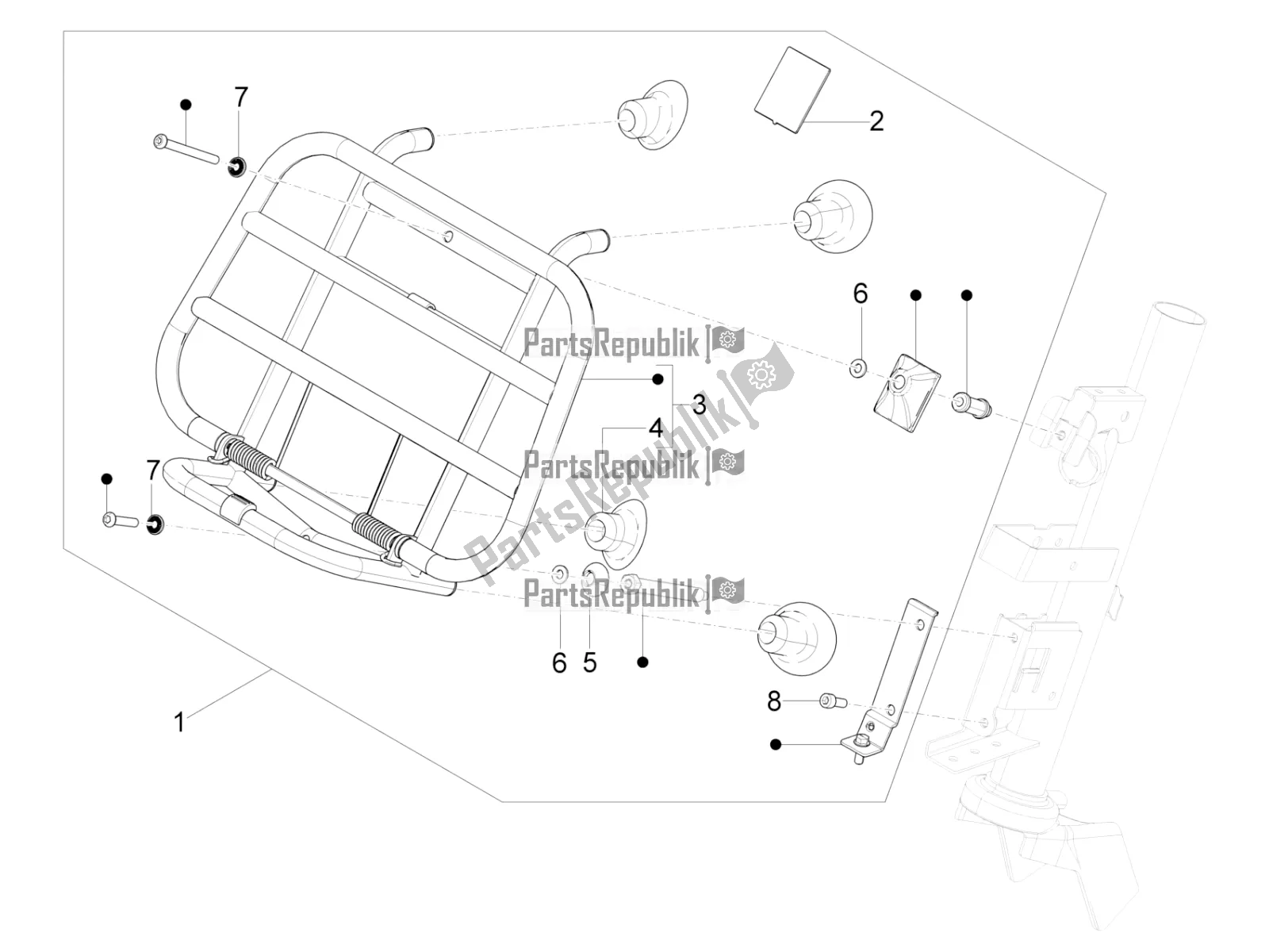 Tutte le parti per il Portapacchi Anteriore del Vespa Primavera 150 Iget 2017