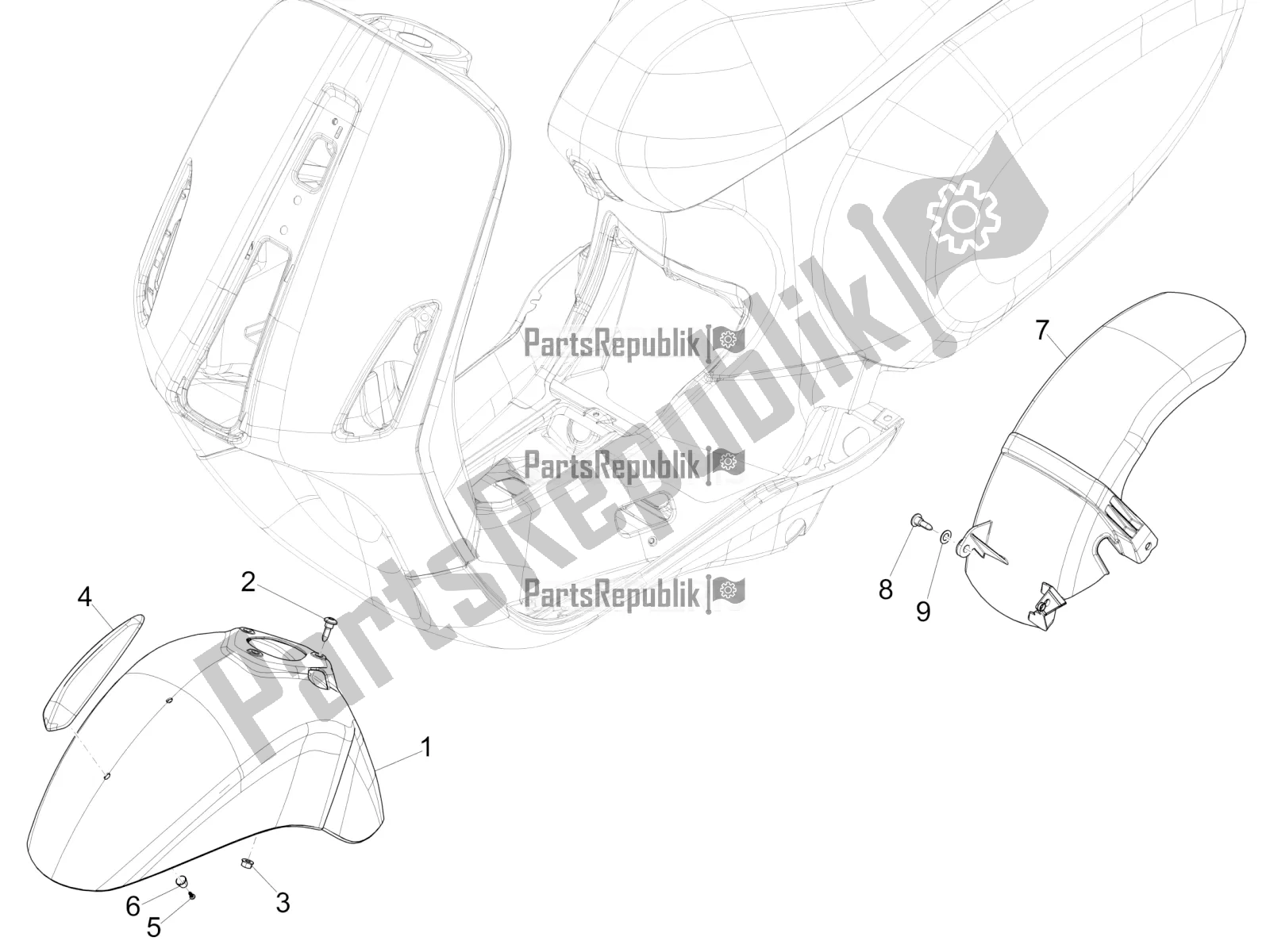Todas las partes para Carcasa De La Rueda - Guardabarros de Vespa Primavera 150 Iget 2017