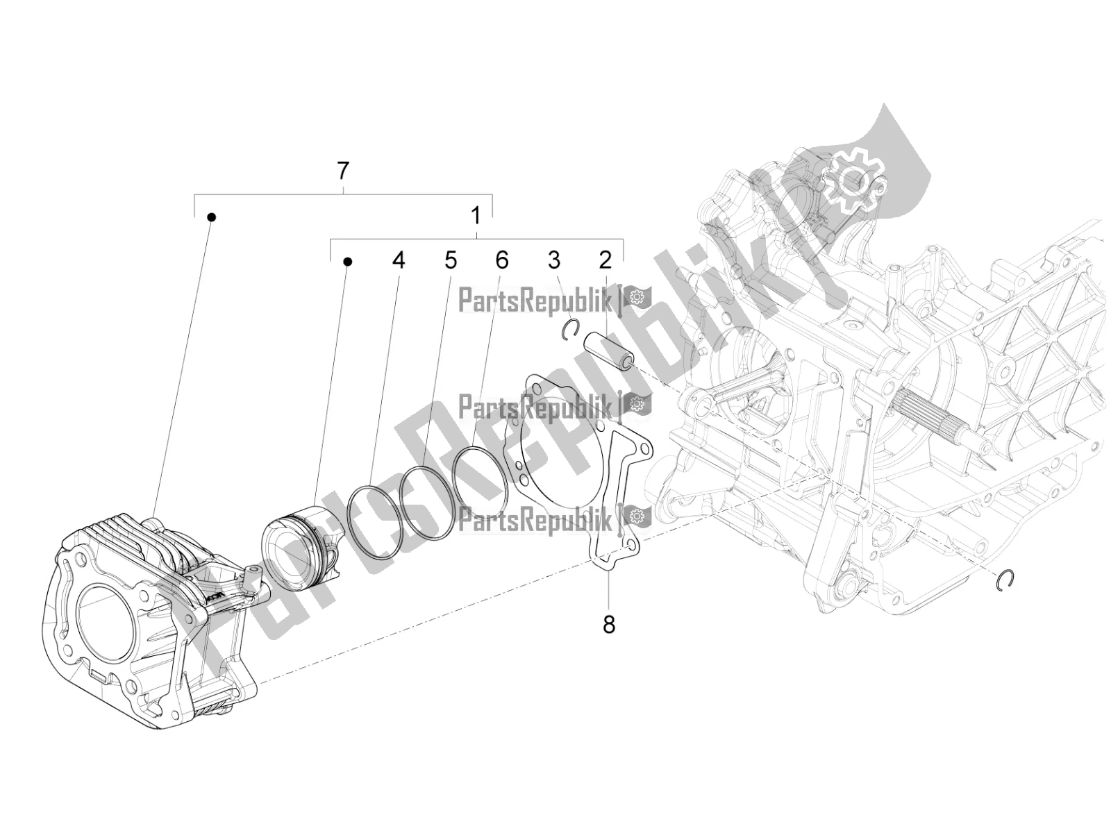 All parts for the Cylinder-piston-wrist Pin Unit of the Vespa Primavera 150 Iget 2018