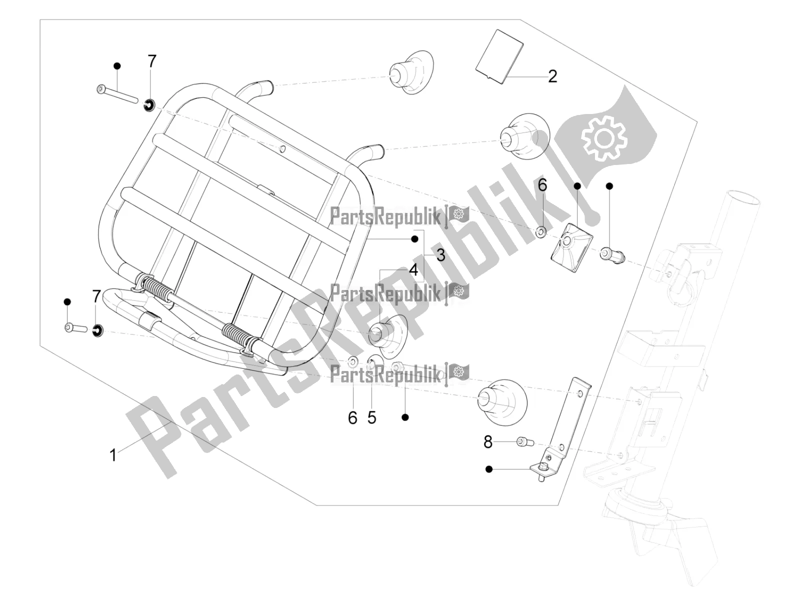 All parts for the Front Luggage Rack of the Vespa Primavera 150 Iget 2018