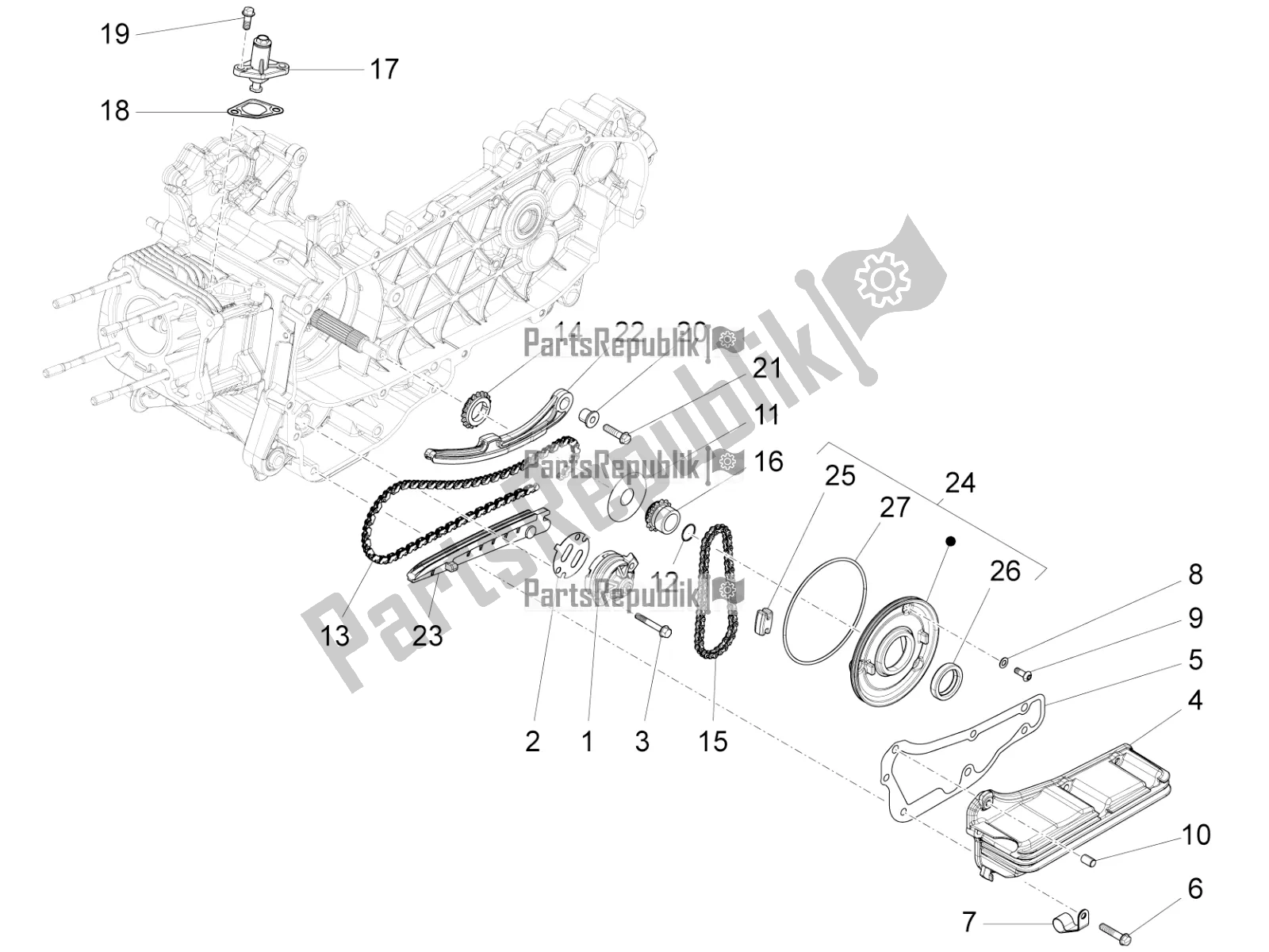 All parts for the Oil Pump of the Vespa Primavera 150 Iget 2018