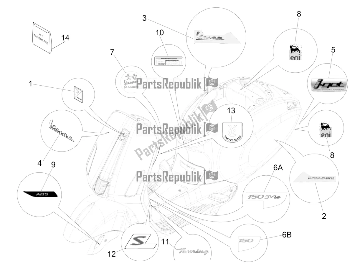 Toutes les pièces pour le Plaques - Emblèmes du Vespa Primavera 150 Iget 2018