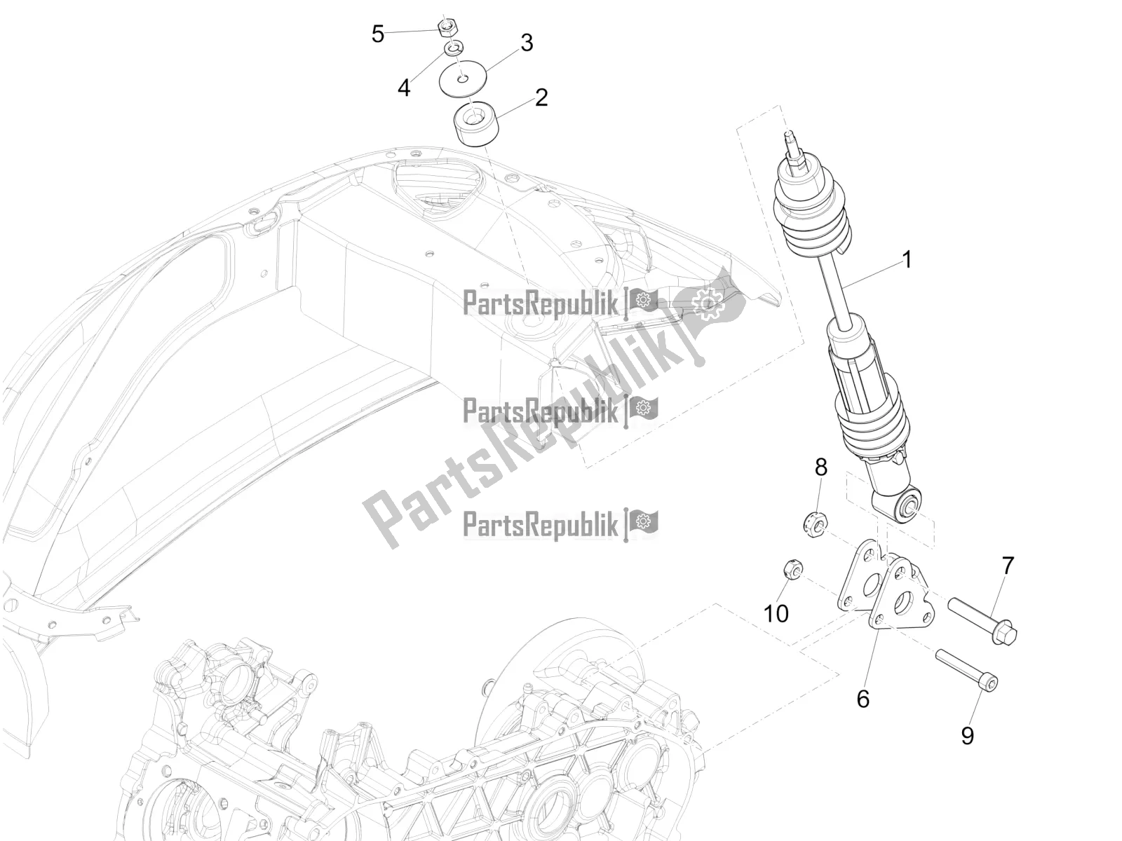 Toutes les pièces pour le Suspension Arrière - Amortisseur / S du Vespa Primavera 150 Iget 2018