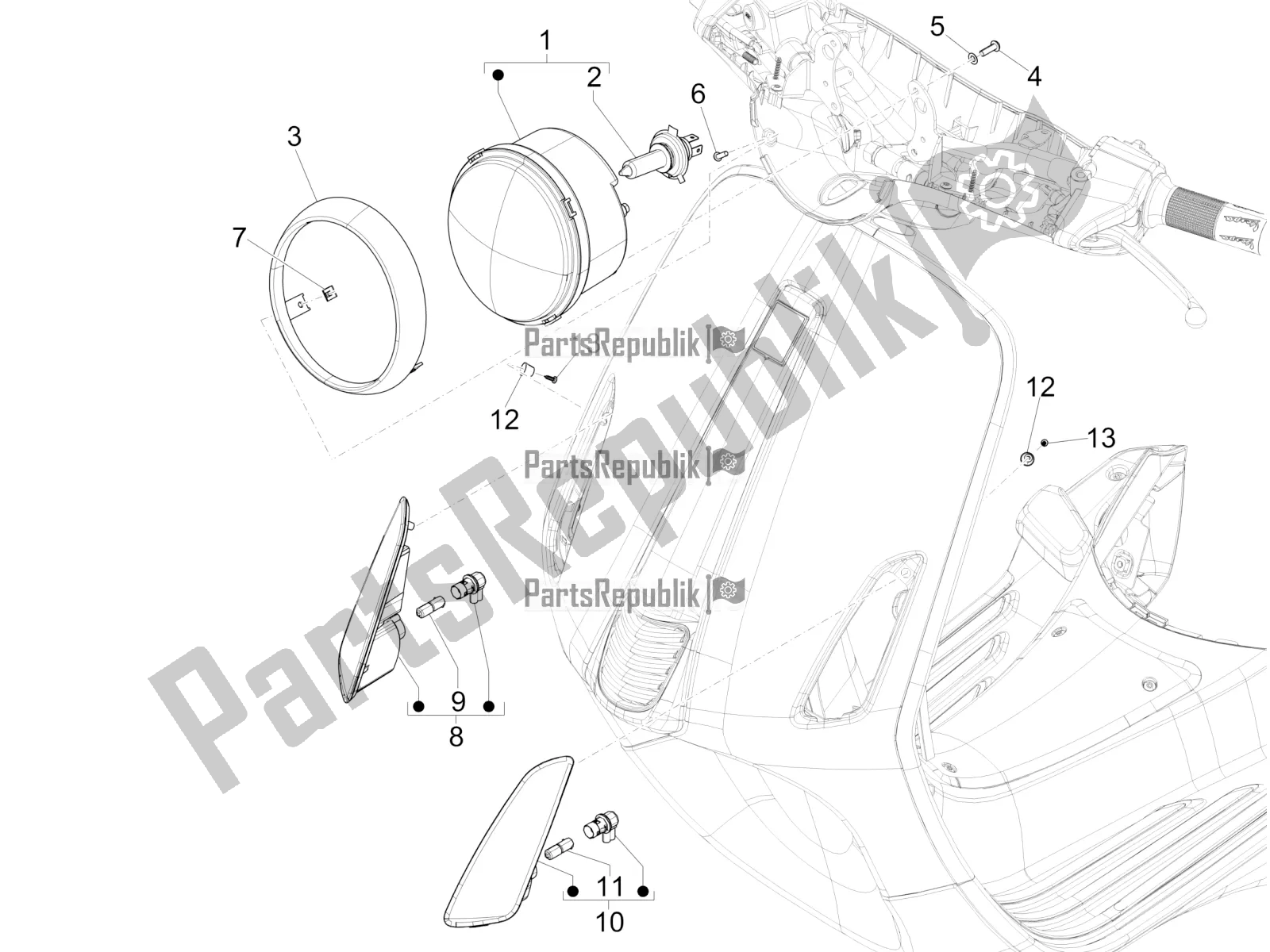 Toutes les pièces pour le Phares Avant - Clignotants du Vespa Primavera 150 Iget 2019