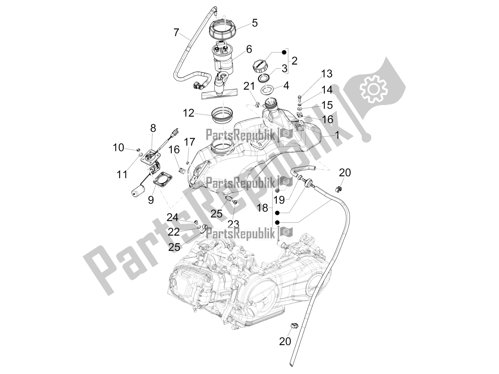 Toutes les pièces pour le Réservoir D'essence du Vespa Primavera 150 Iget 2019