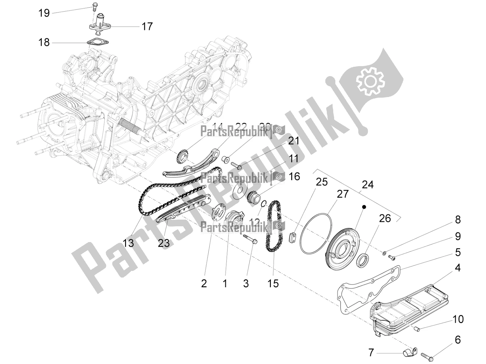 All parts for the Oil Pump of the Vespa Primavera 150 Iget 2019