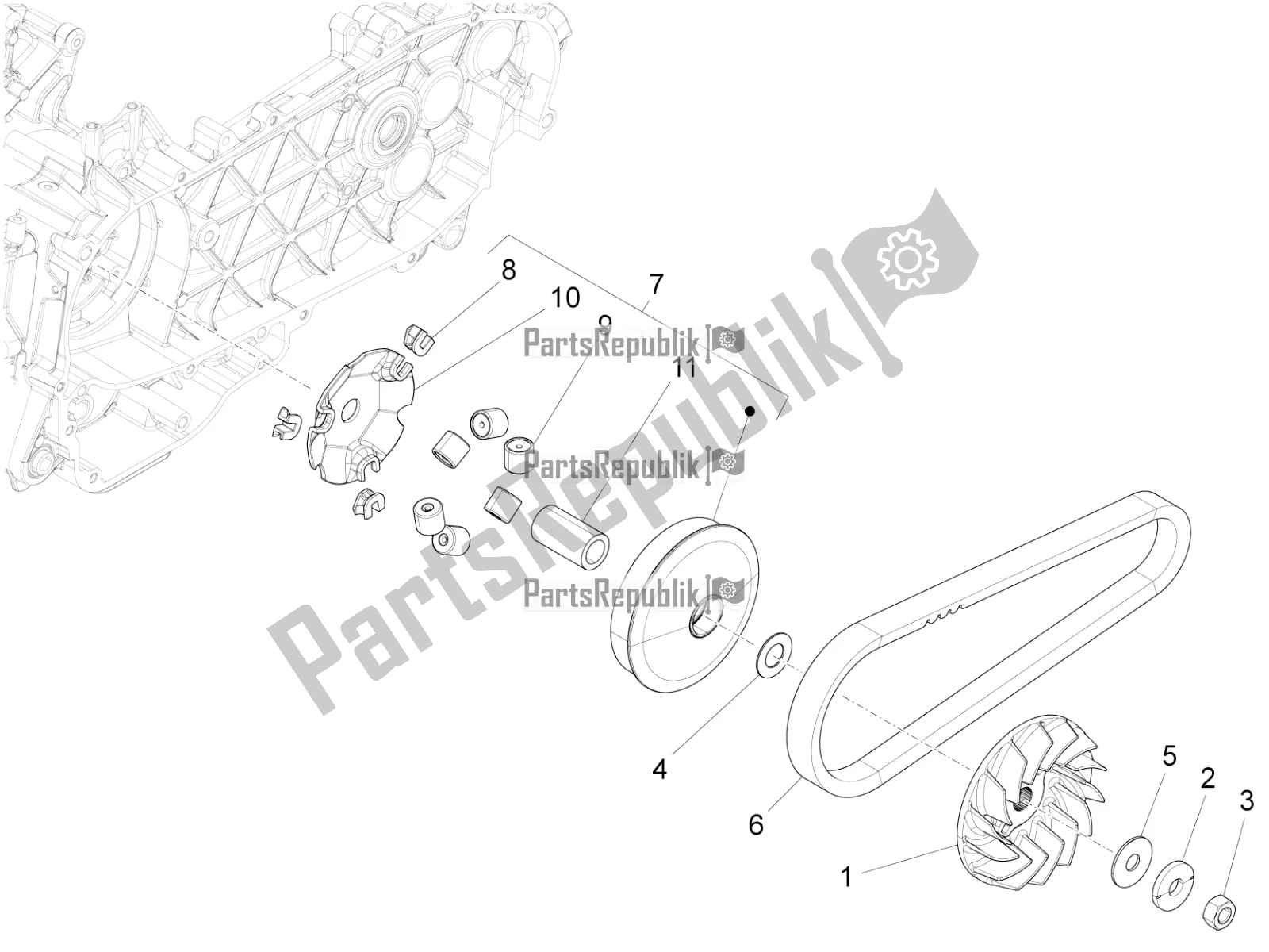 All parts for the Driving Pulley of the Vespa Primavera 150 Iget ABS E4 2020