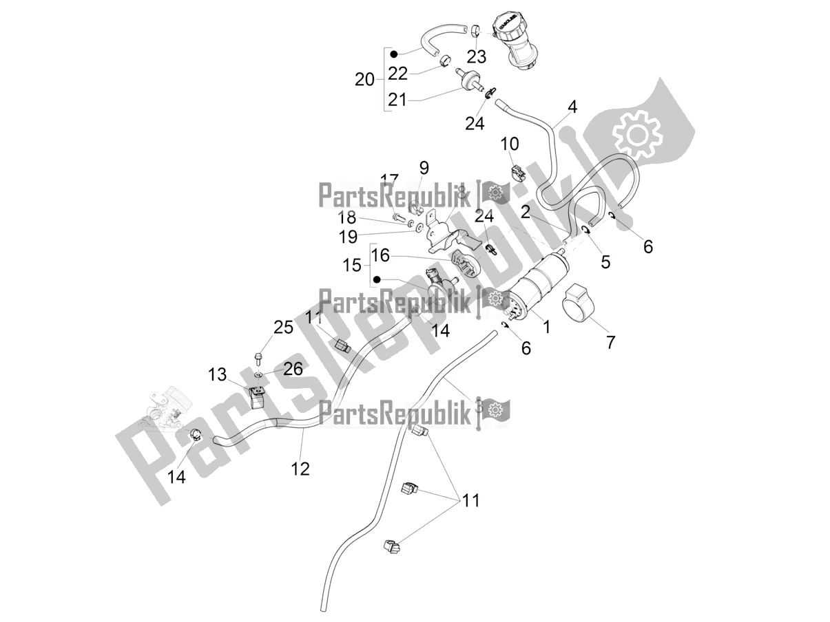 All parts for the Anti-percolation System of the Vespa Primavera 150 Iget ABS E5 2020