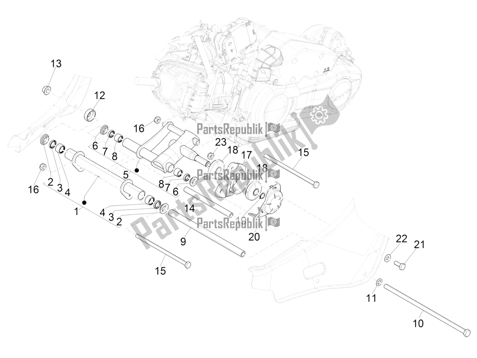 Toutes les pièces pour le Bras Oscillant du Vespa Primavera 150 Iget ABS E5 2020