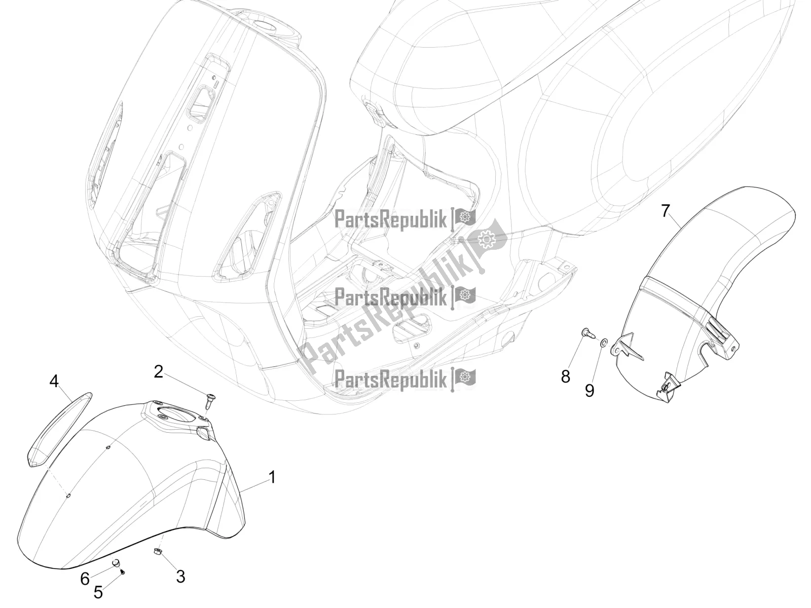 Todas las partes para Carcasa De La Rueda - Guardabarros de Vespa Primavera 150 Iget ABS E5 2020