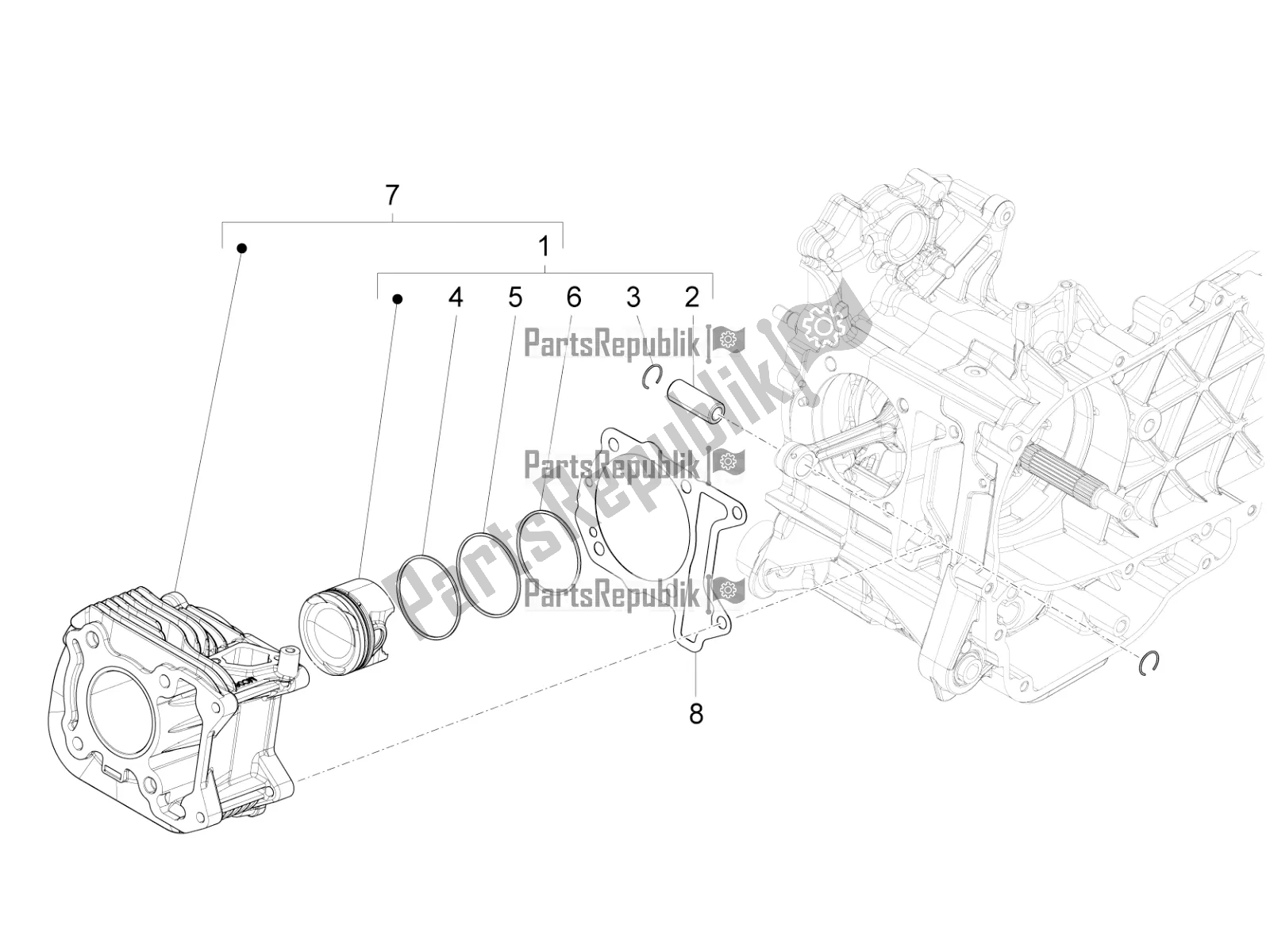 Todas as partes de Unidade De Pino Cilindro-pistão-pulso do Vespa Primavera 150 Iget ABS E5 2021