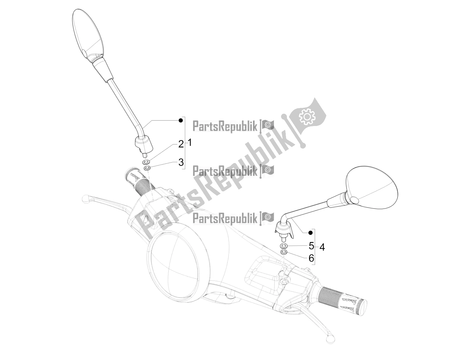 All parts for the Driving Mirror/s of the Vespa Primavera 150 Iget ABS E5 2021