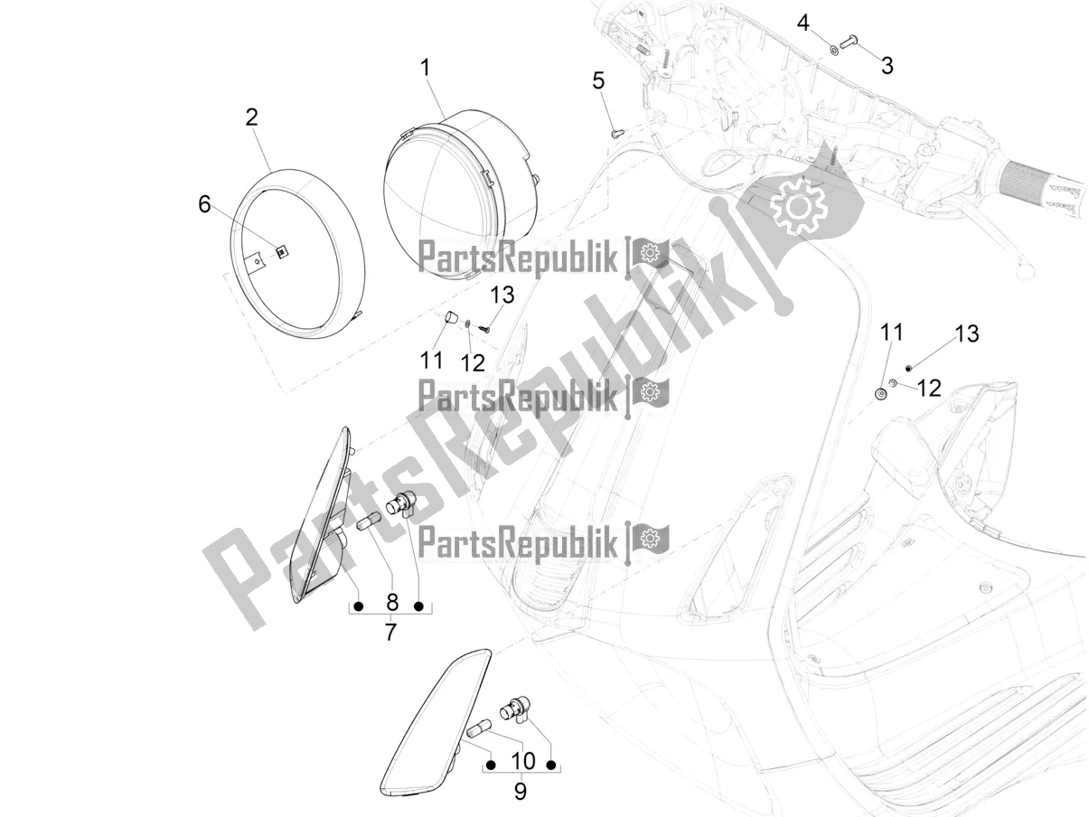 All parts for the Front Headlamps - Turn Signal Lamps of the Vespa Primavera 150 Iget ABS E5 2021