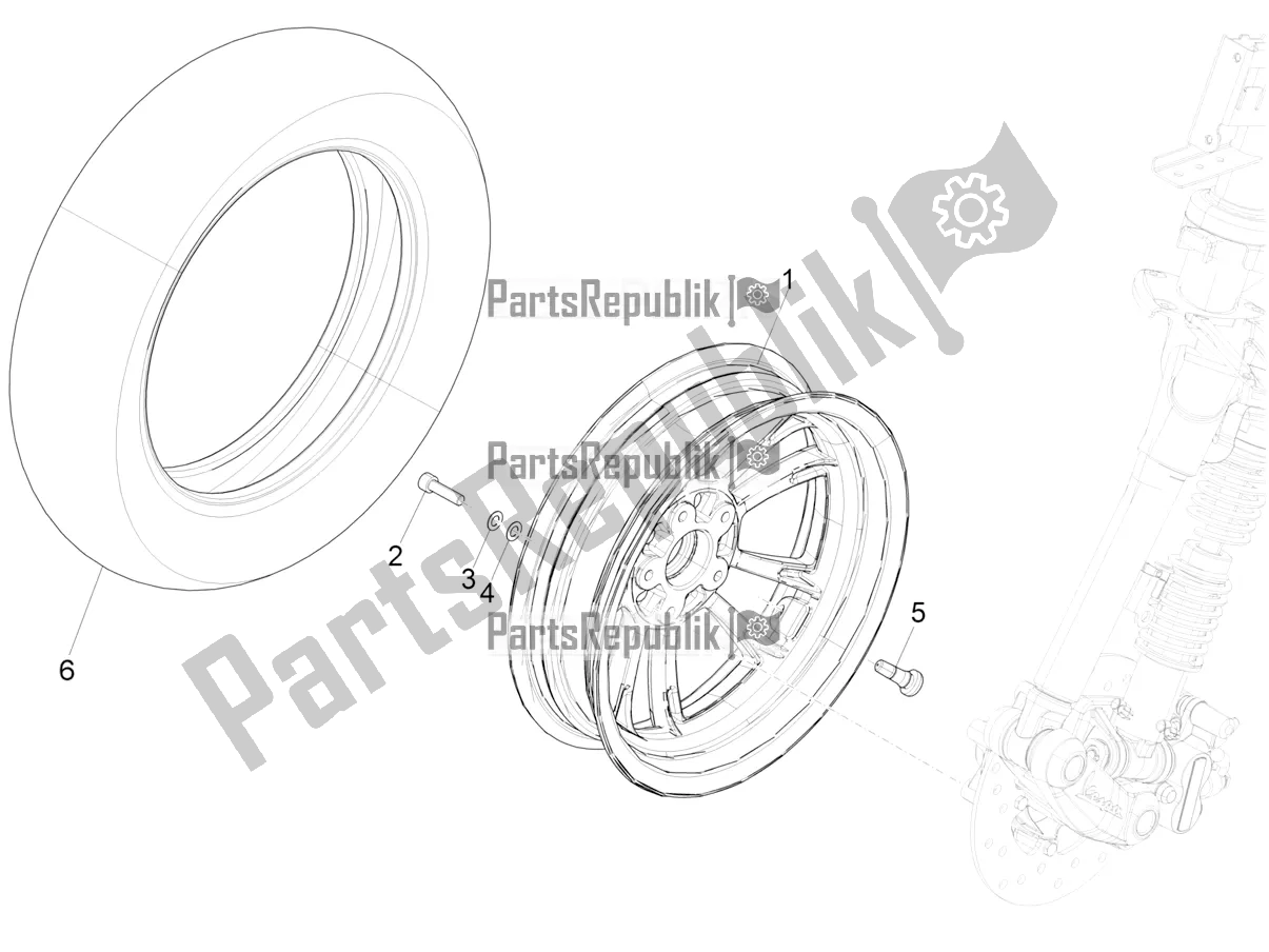 All parts for the Front Wheel of the Vespa Primavera 150 Iget ABS E5 2021