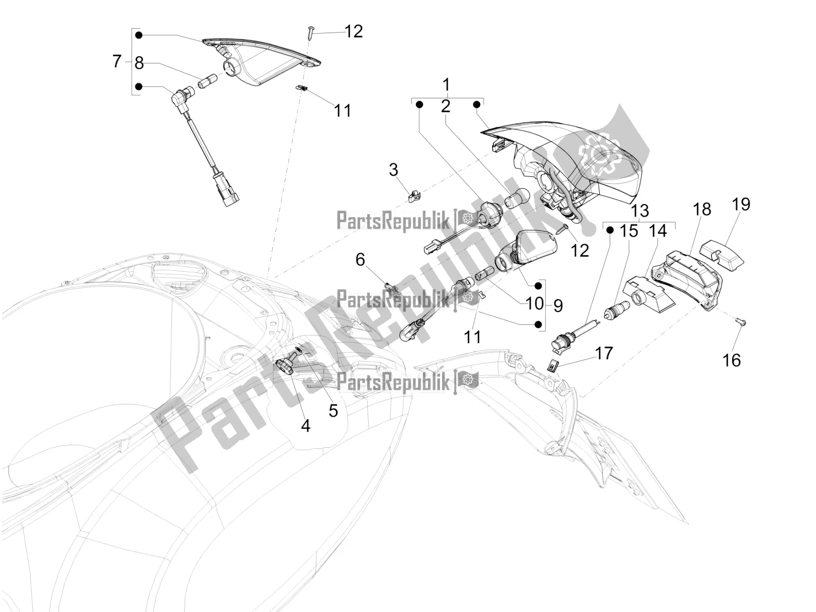 Toutes les pièces pour le Phares Arrière - Clignotants du Vespa Primavera 150 Iget ABS E5 2021