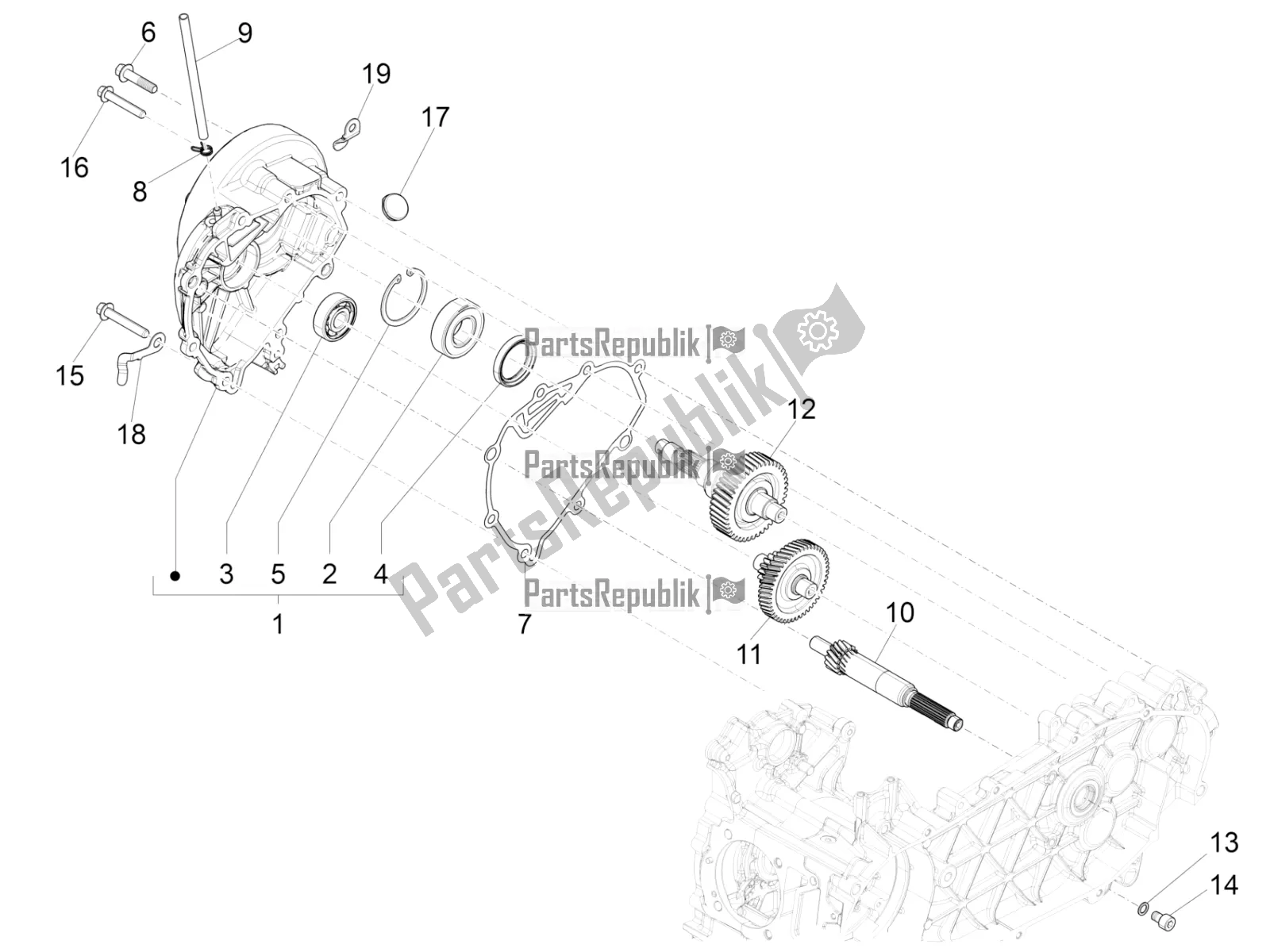 Alle onderdelen voor de Reductie-eenheid van de Vespa Primavera 150 Iget ABS E5 2021