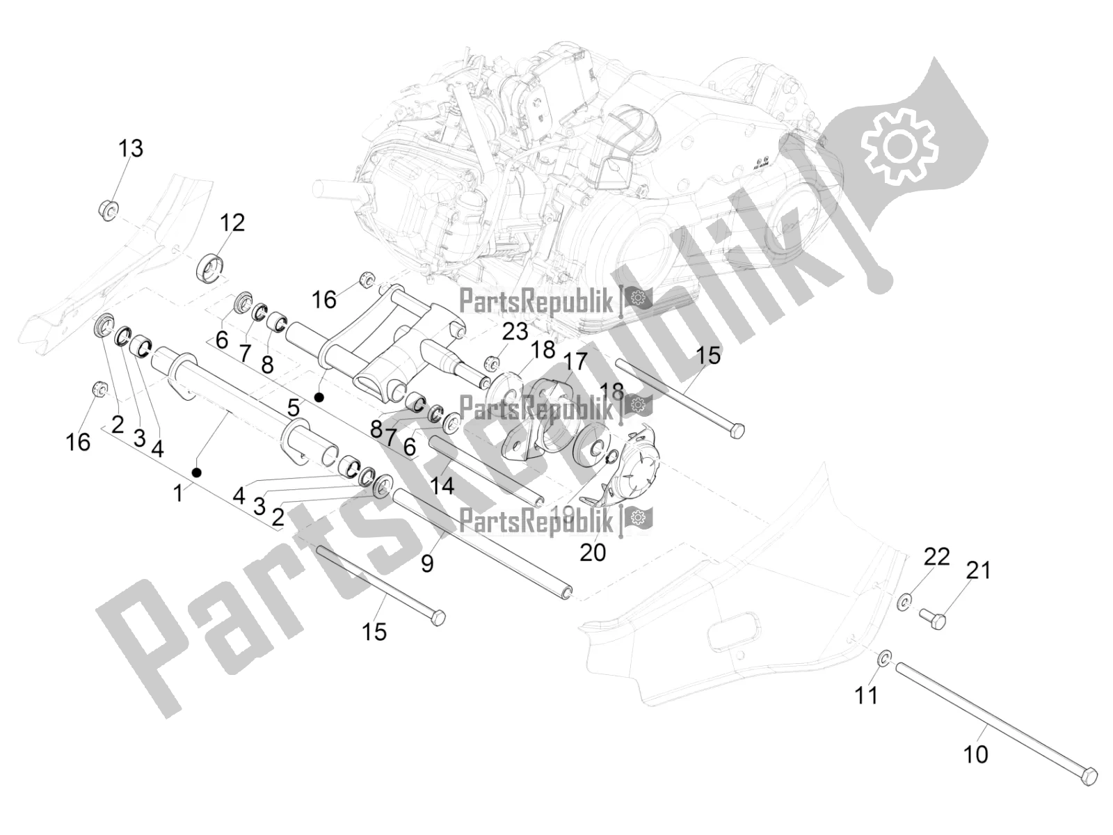 Alle onderdelen voor de Zwaaiende Arm van de Vespa Primavera 150 Iget ABS E5 2021