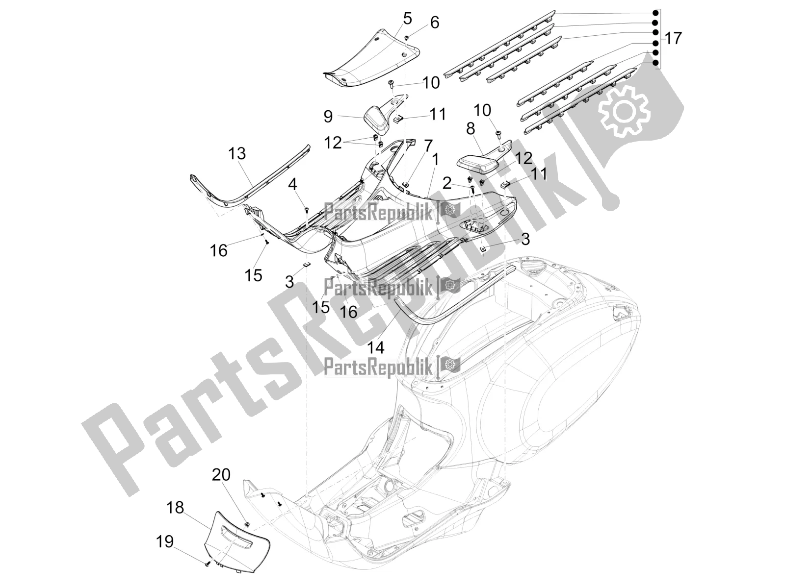 Toutes les pièces pour le Housse Centrale - Repose-pieds du Vespa Primavera 150 Iget ABS E5 2022