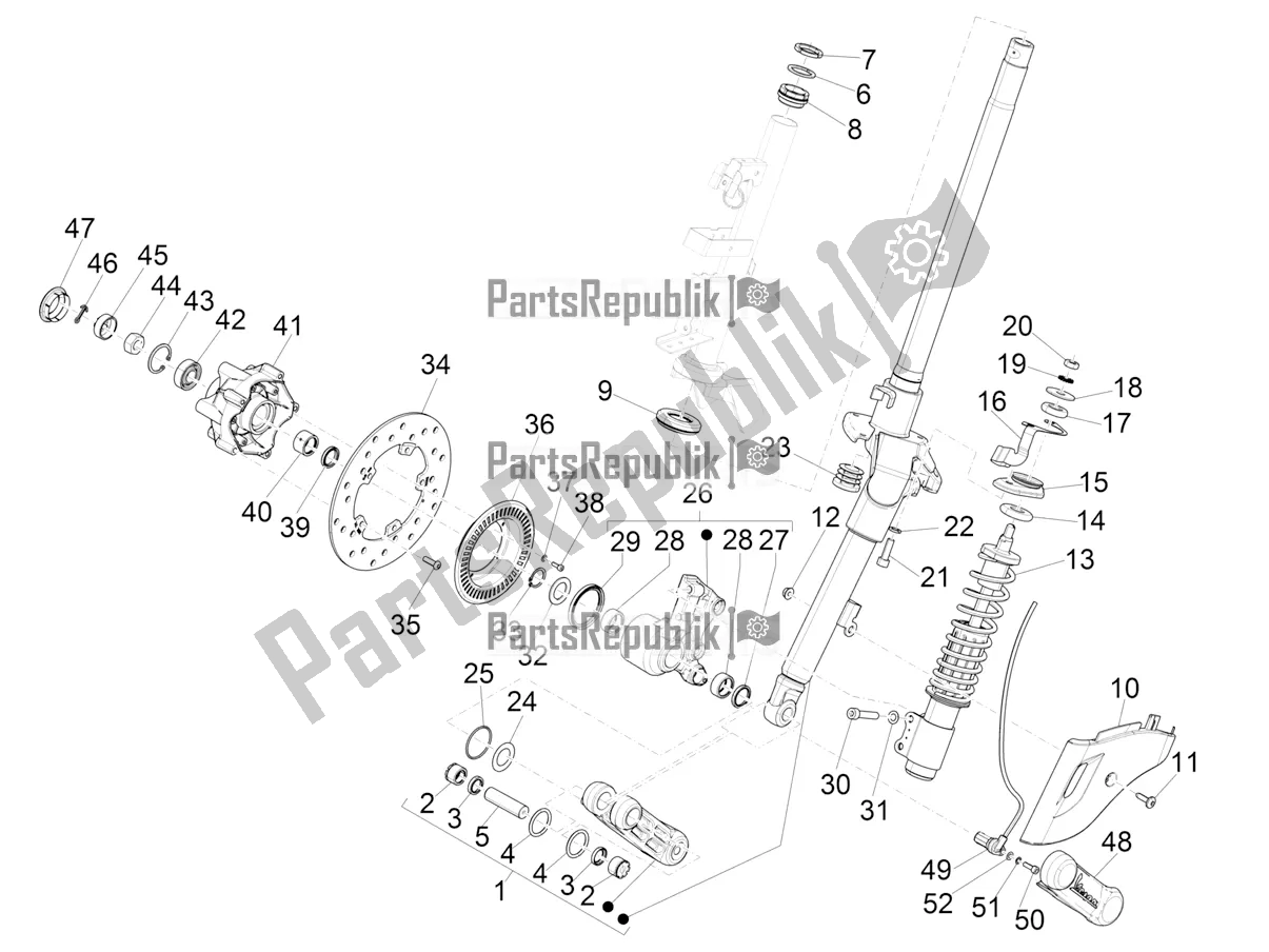 All parts for the Fork/steering Tube - Steering Bearing Unit of the Vespa Primavera 150 Iget ABS E5 2022