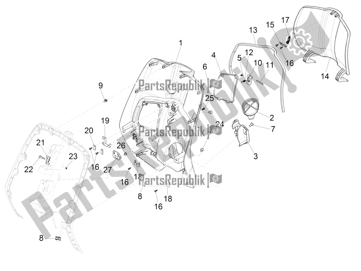 All parts for the Front Glove-box - Knee-guard Panel of the Vespa Primavera 150 Iget ABS E5 2022