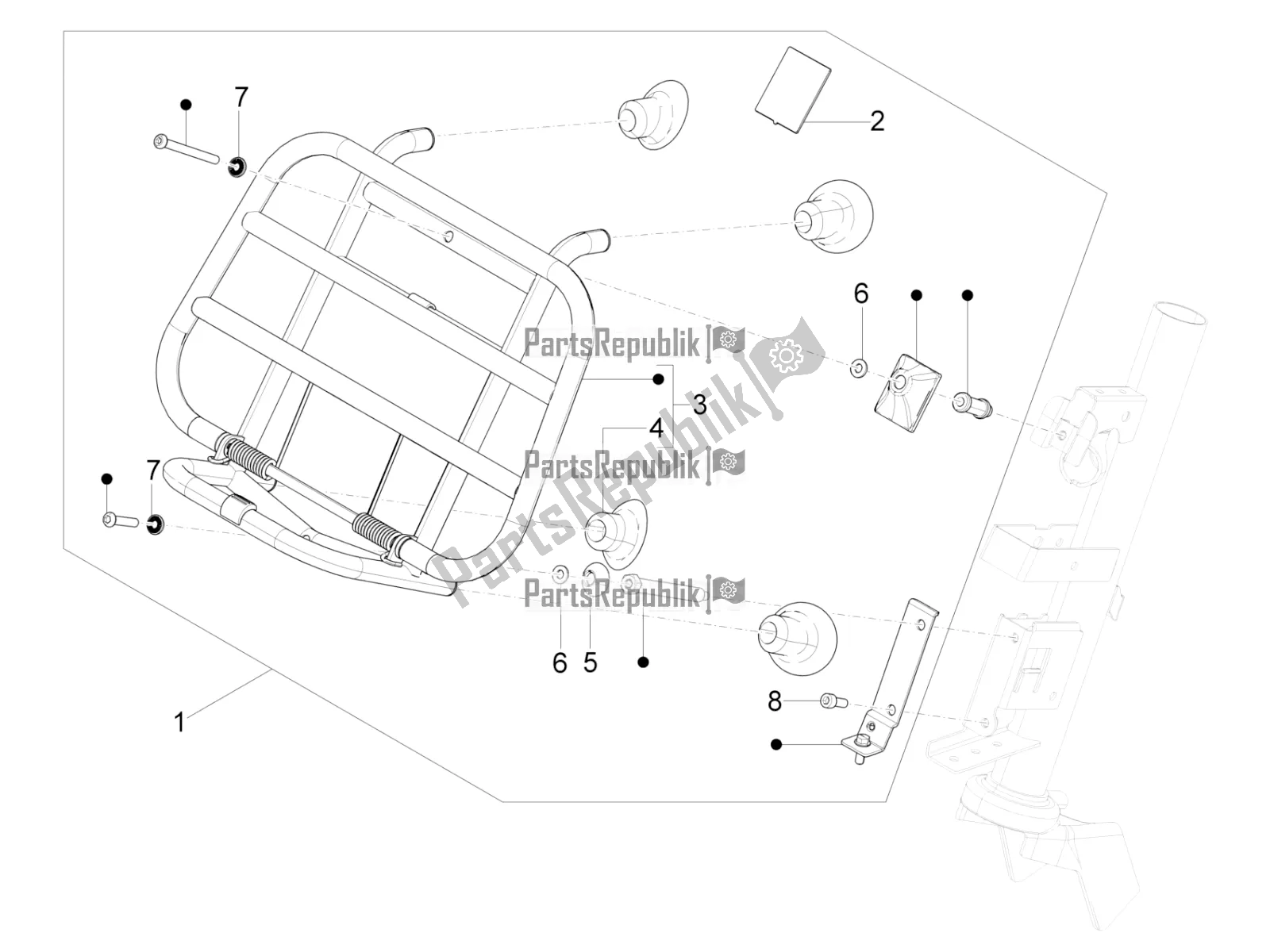 Alle onderdelen voor de Bagagerek Vooraan van de Vespa Primavera 150 Iget ABS E5 2022