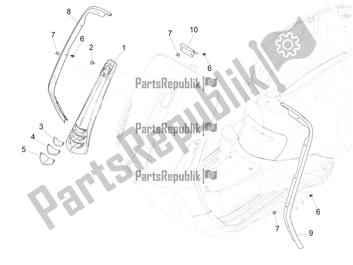 All parts for the Front Shield of the Vespa Primavera 150 Iget ABS E5 2022