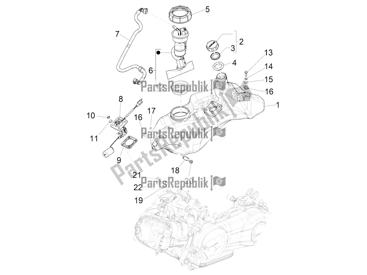 Tutte le parti per il Serbatoio Di Carburante del Vespa Primavera 150 Iget ABS E5 2022