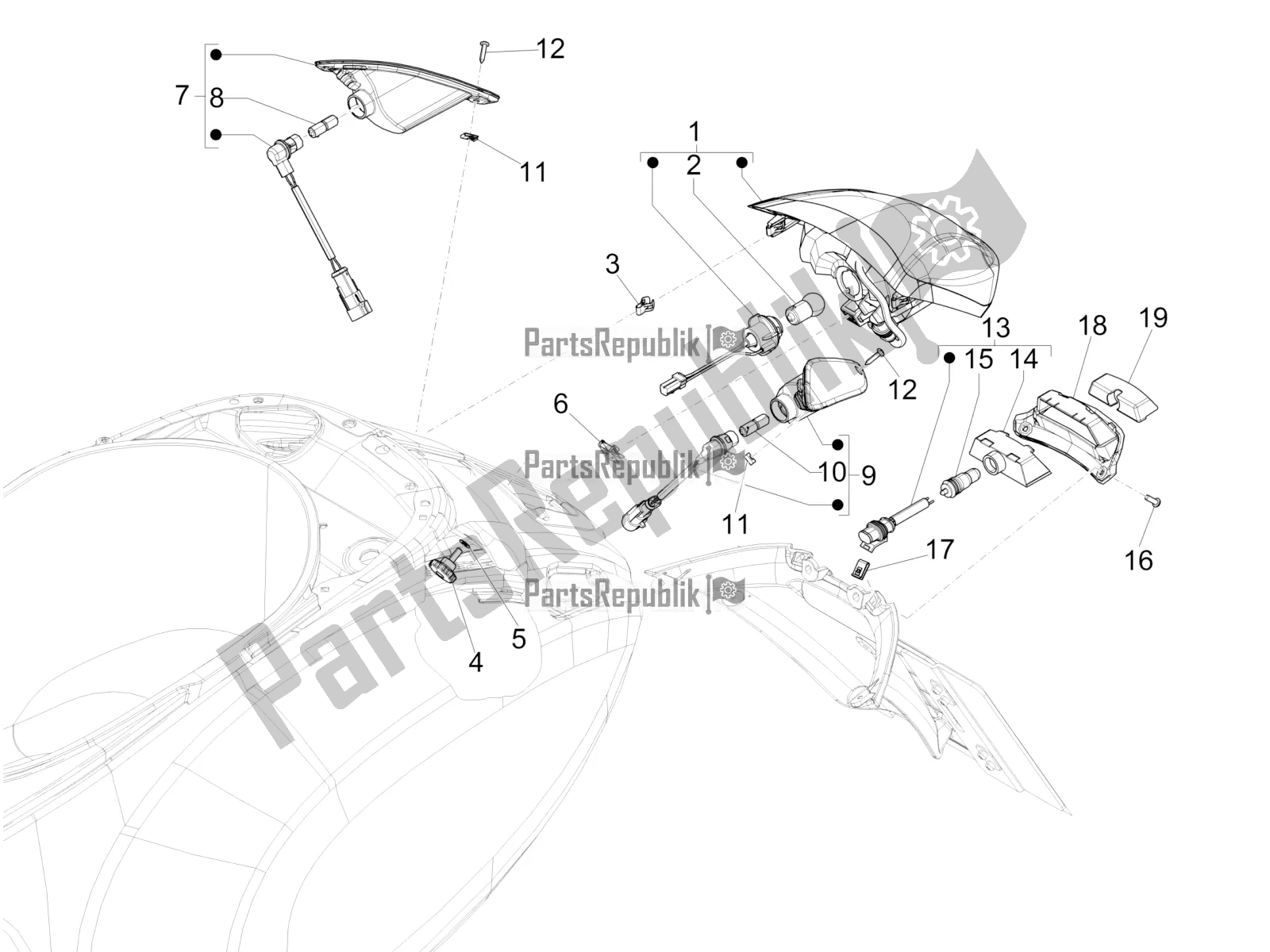 Toutes les pièces pour le Phares Arrière - Clignotants du Vespa Primavera 150 Iget ABS E5 2022