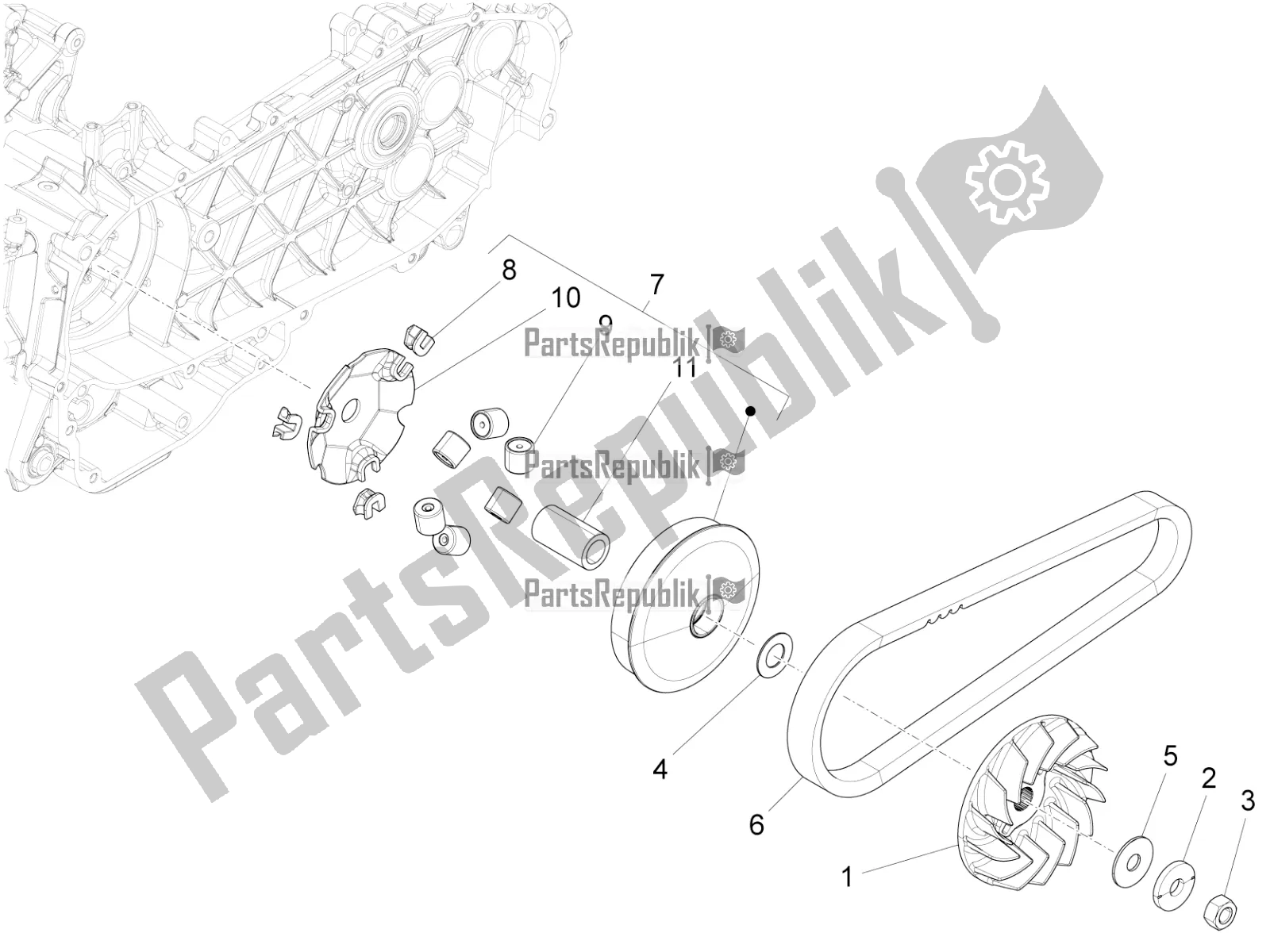 All parts for the Driving Pulley of the Vespa Primavera 150 Iget ABS USA 2020