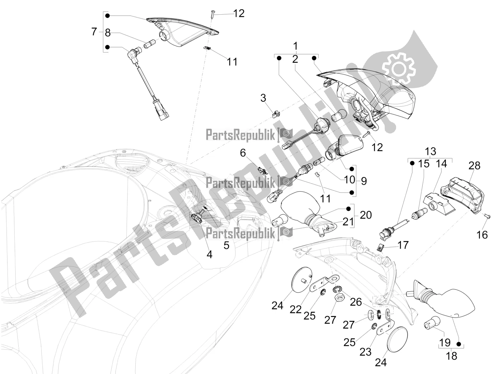Toutes les pièces pour le Phares Arrière - Clignotants du Vespa Primavera 150 Iget ABS USA 2020