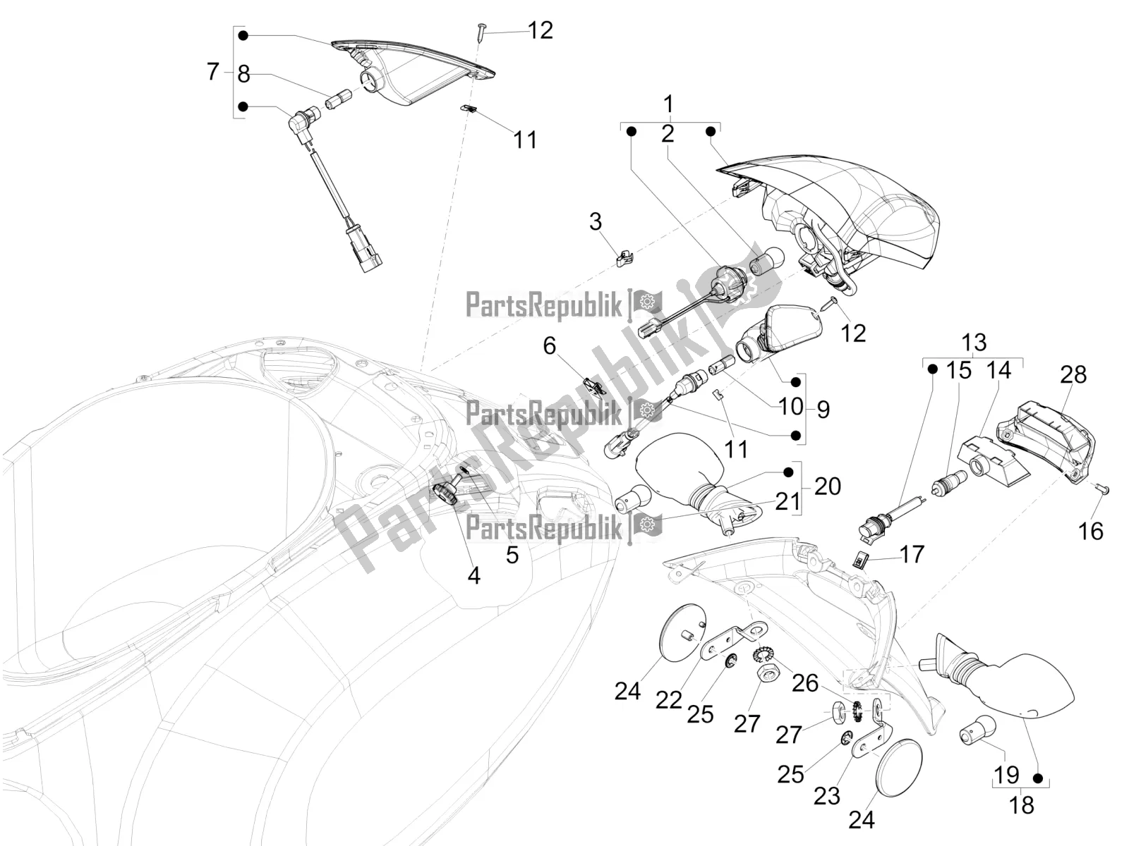 Toutes les pièces pour le Phares Arrière - Clignotants du Vespa Primavera 150 Iget ABS USA 2020