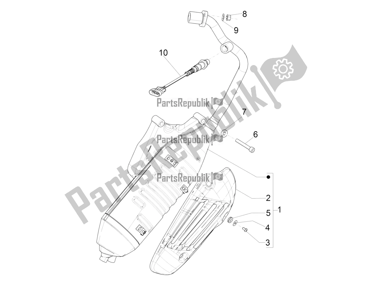 All parts for the Silencer of the Vespa Primavera 150 Iget ABS USA 2020