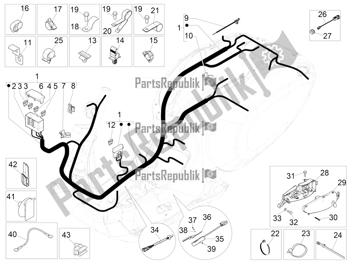 Todas as partes de Chicote De Cabos Principal do Vespa Primavera 150 Iget ABS USA 2021