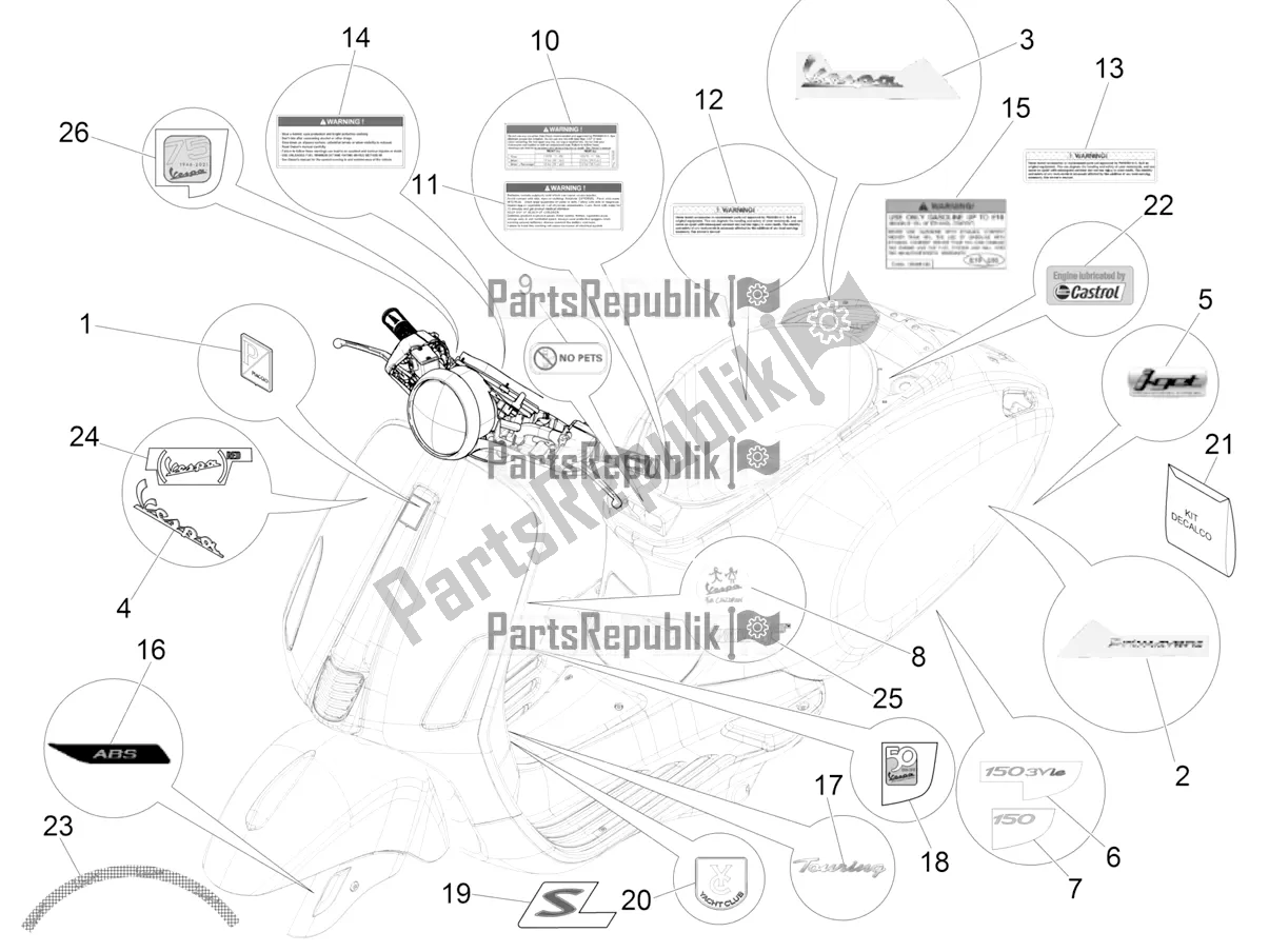 Todas las partes para Placas - Emblemas de Vespa Primavera 150 Iget ABS USA 2021