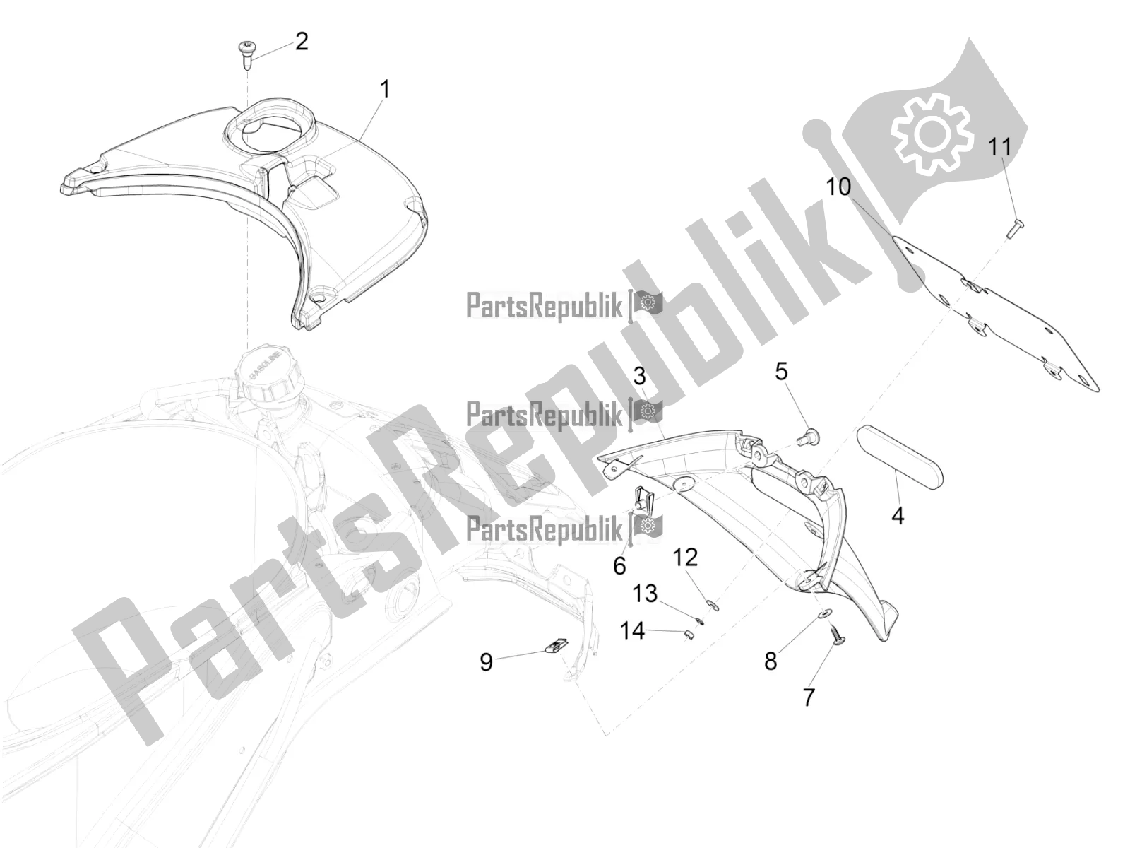 Todas las partes para Cubierta Trasera - Protector Contra Salpicaduras de Vespa Primavera 150 Iget ABS USA 2021