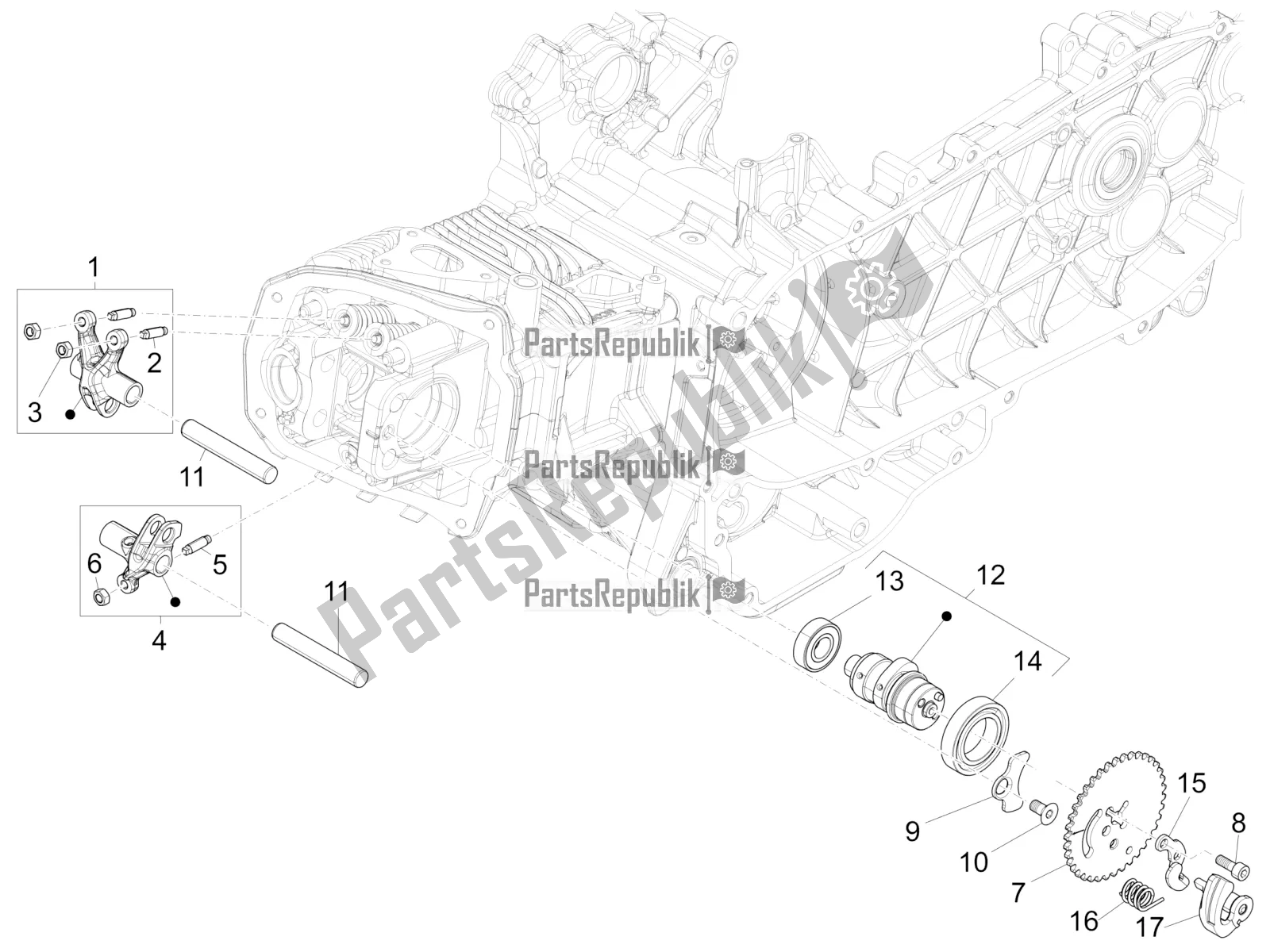 Todas las partes para Unidad De Soporte De Palancas Oscilantes de Vespa Primavera 150 Iget ABS USA 2021