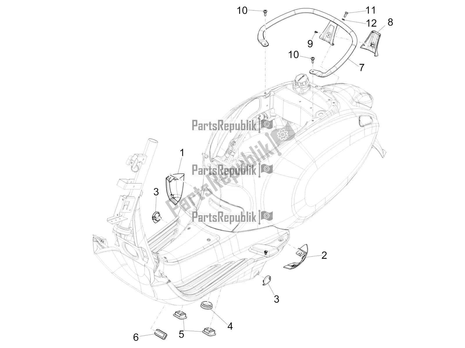 Todas as partes de Tampa Lateral - Spoiler do Vespa Primavera 150 Iget ABS USA 2021