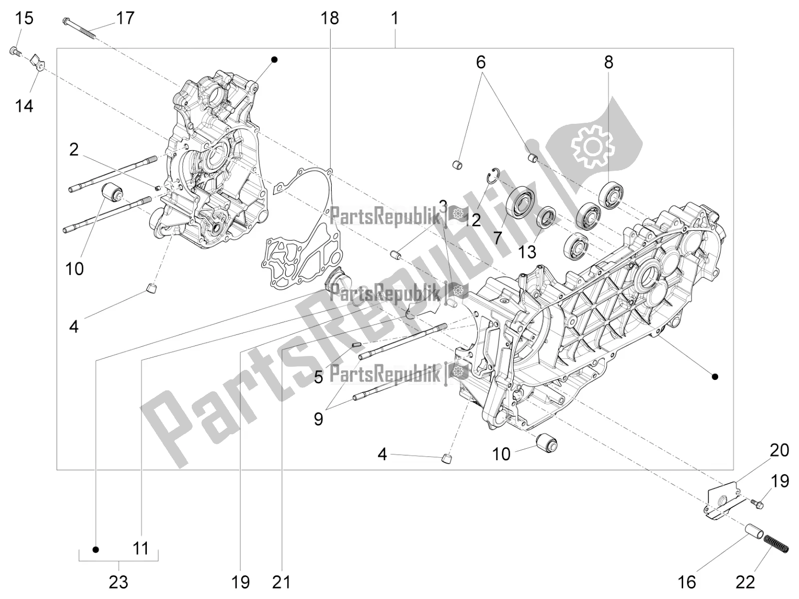 All parts for the Crankcase of the Vespa Primavera 150 Iget ABS USA 2022