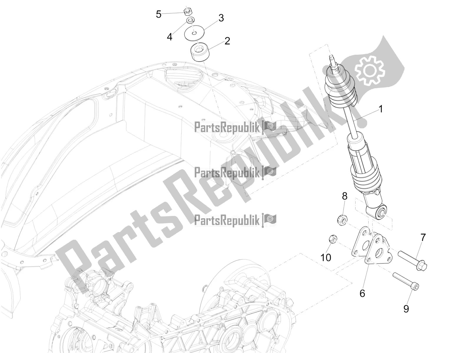 Todas las partes para Suspensión Trasera - Amortiguador / S de Vespa Primavera 150 Iget ABS USA 2022